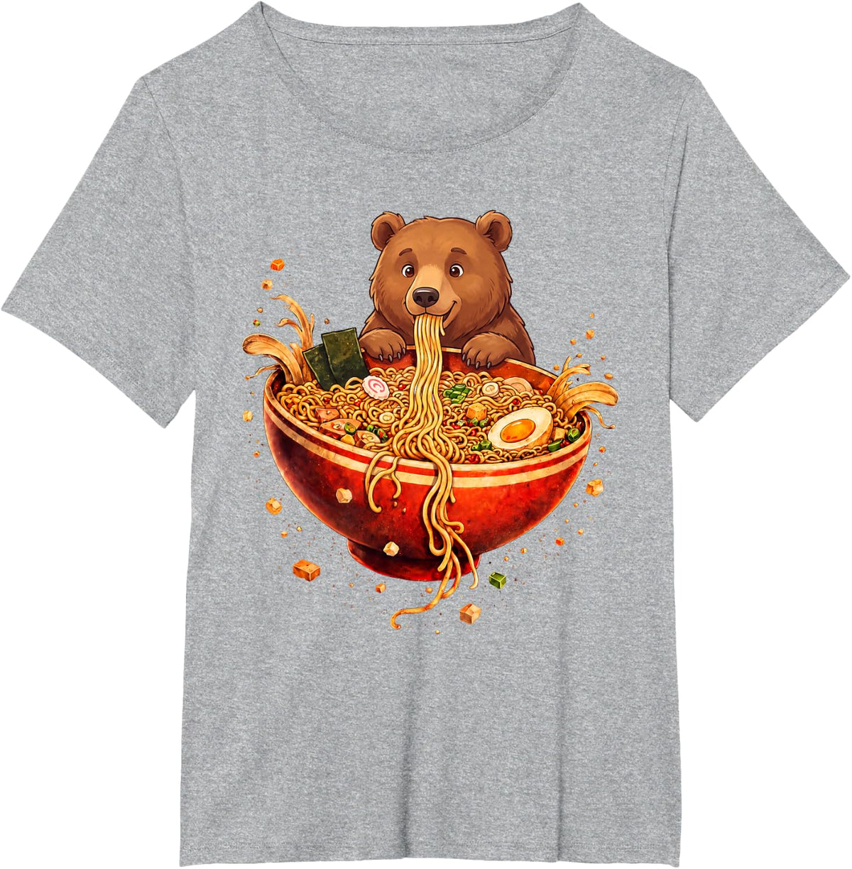 Bear Ramen Japanese Art Anime Graphic Tee Kawaii T-Shirt - Heather Grey