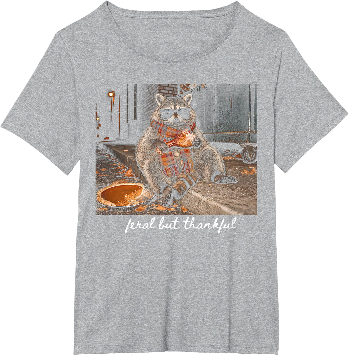 Feral But Thankful Thanksgiving Raccoon Friendsgiving Fall T-Shirt - Heather Grey