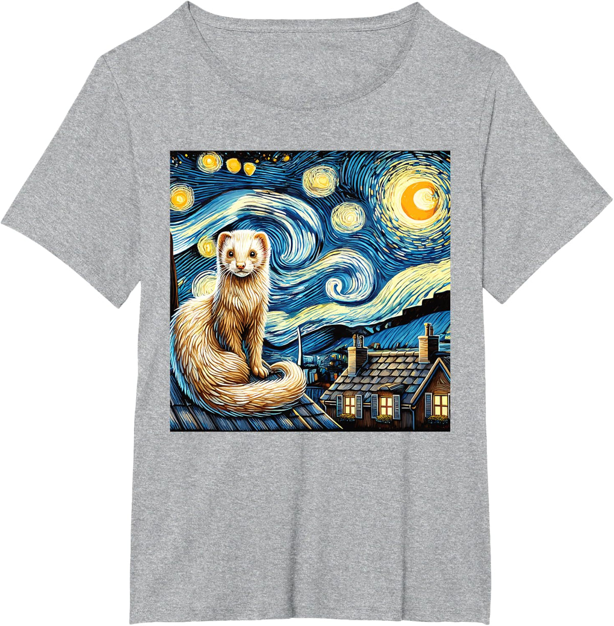 Ferret Starry Night Imagination Unleashed T-Shirt - Heather Grey