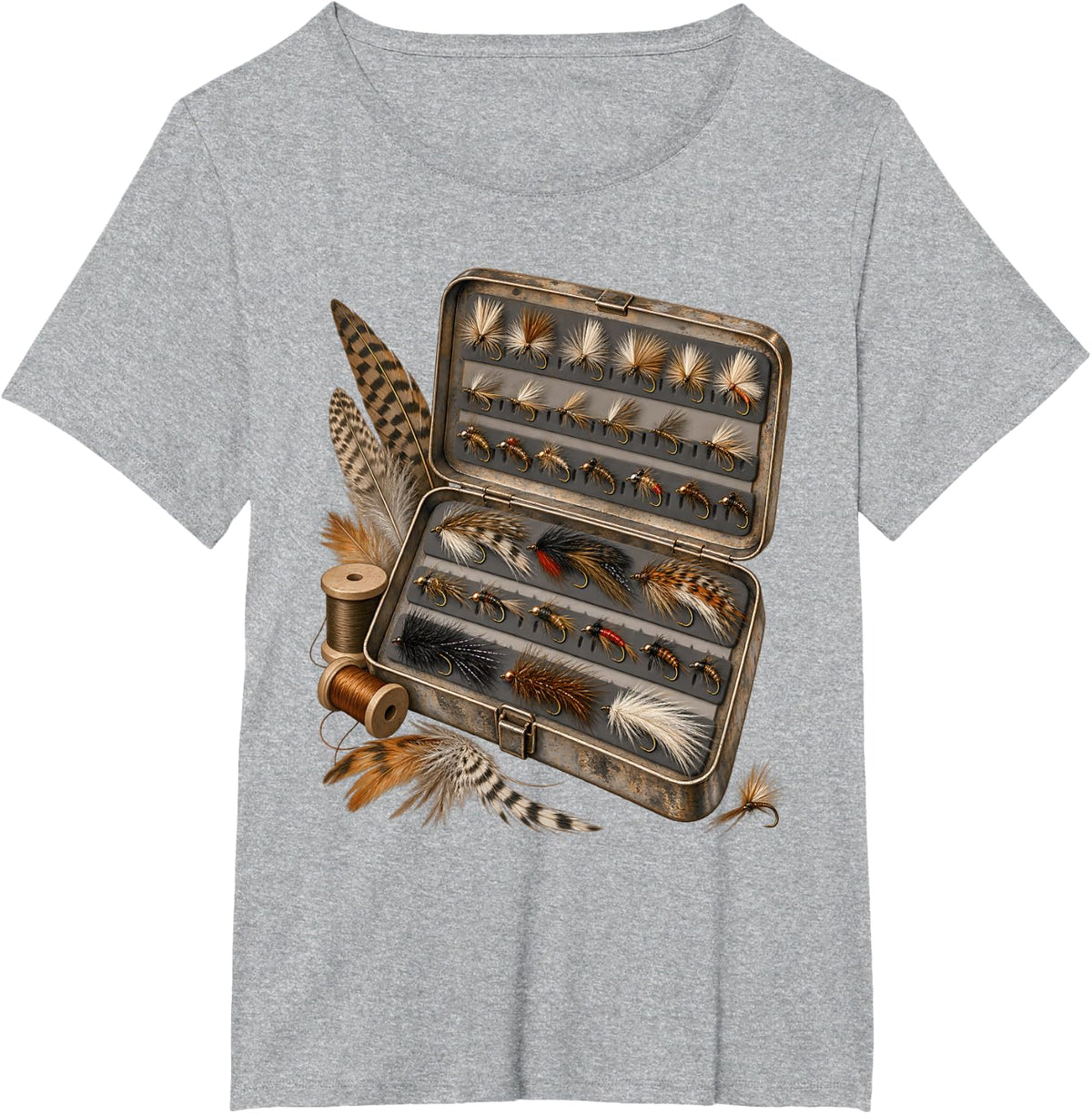Vintage Fly Box Trout Fly Tying Fisherman Angler T-Shirt - Heather Grey