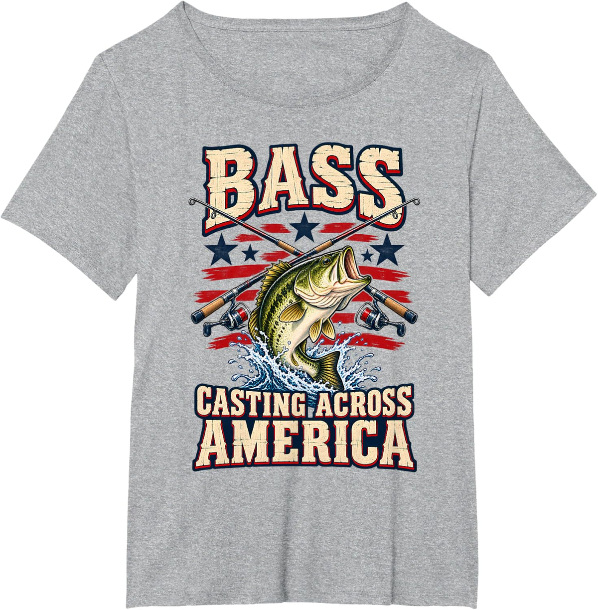 Fishing Bass Fish Fisherman American Flag T-Shirt - Heather Grey
