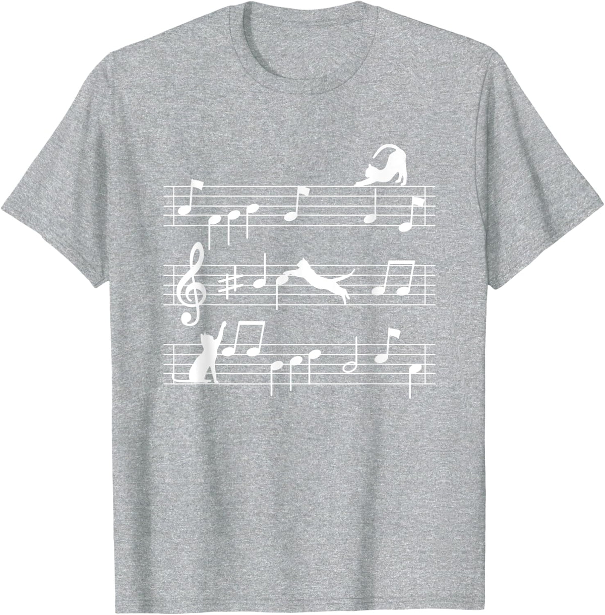 Music Notes Musician Cat Men Women Kids T-Shirt - Heather Grey