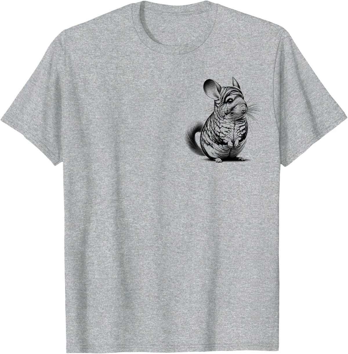 Cute Drawing Style Chinchilla on Chest T-Shirt - Heather Grey