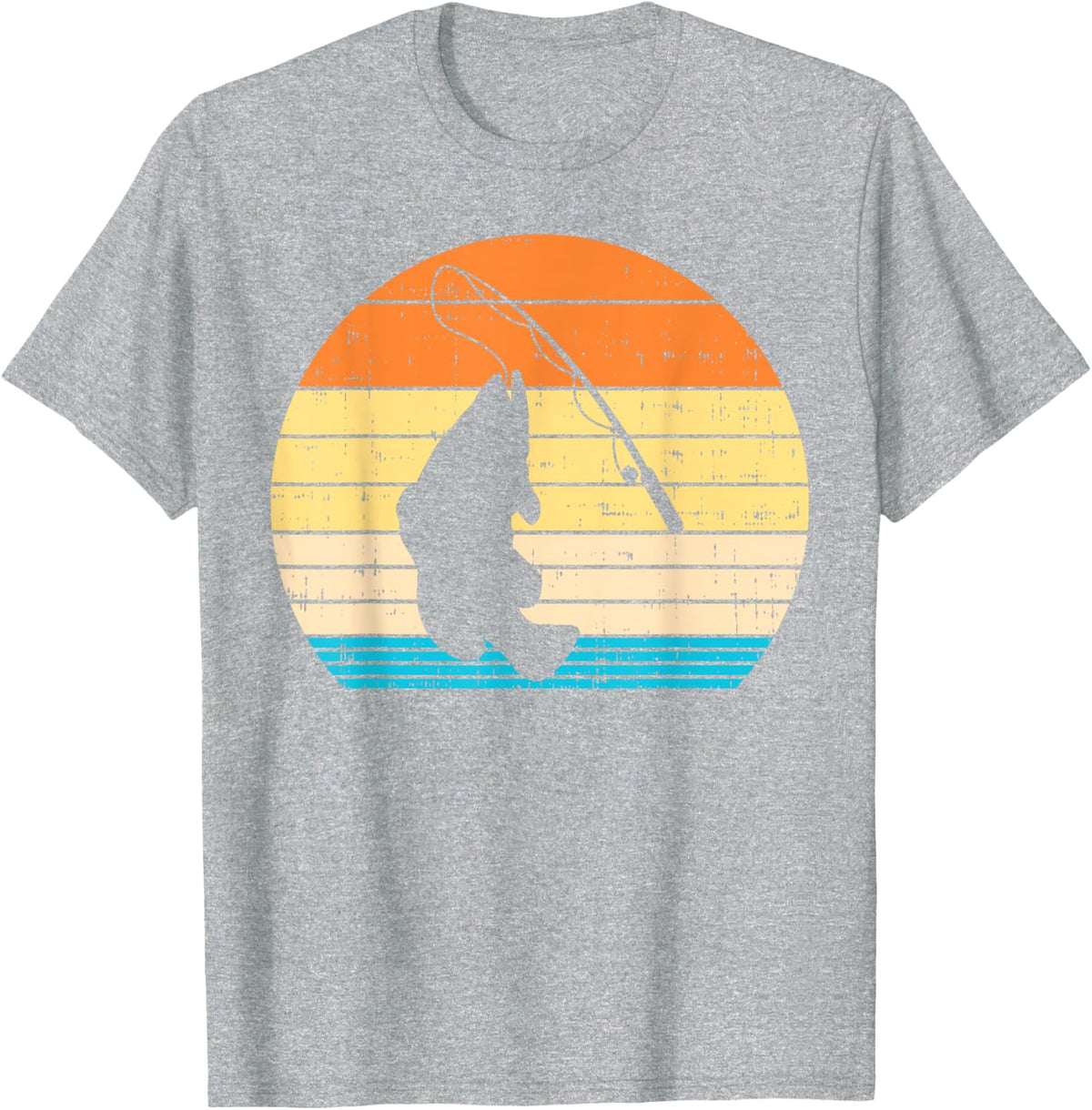 Bass Fish Fishing Rod Retro Fishing Fisherman Angler Gift T-Shirt - Heather Grey