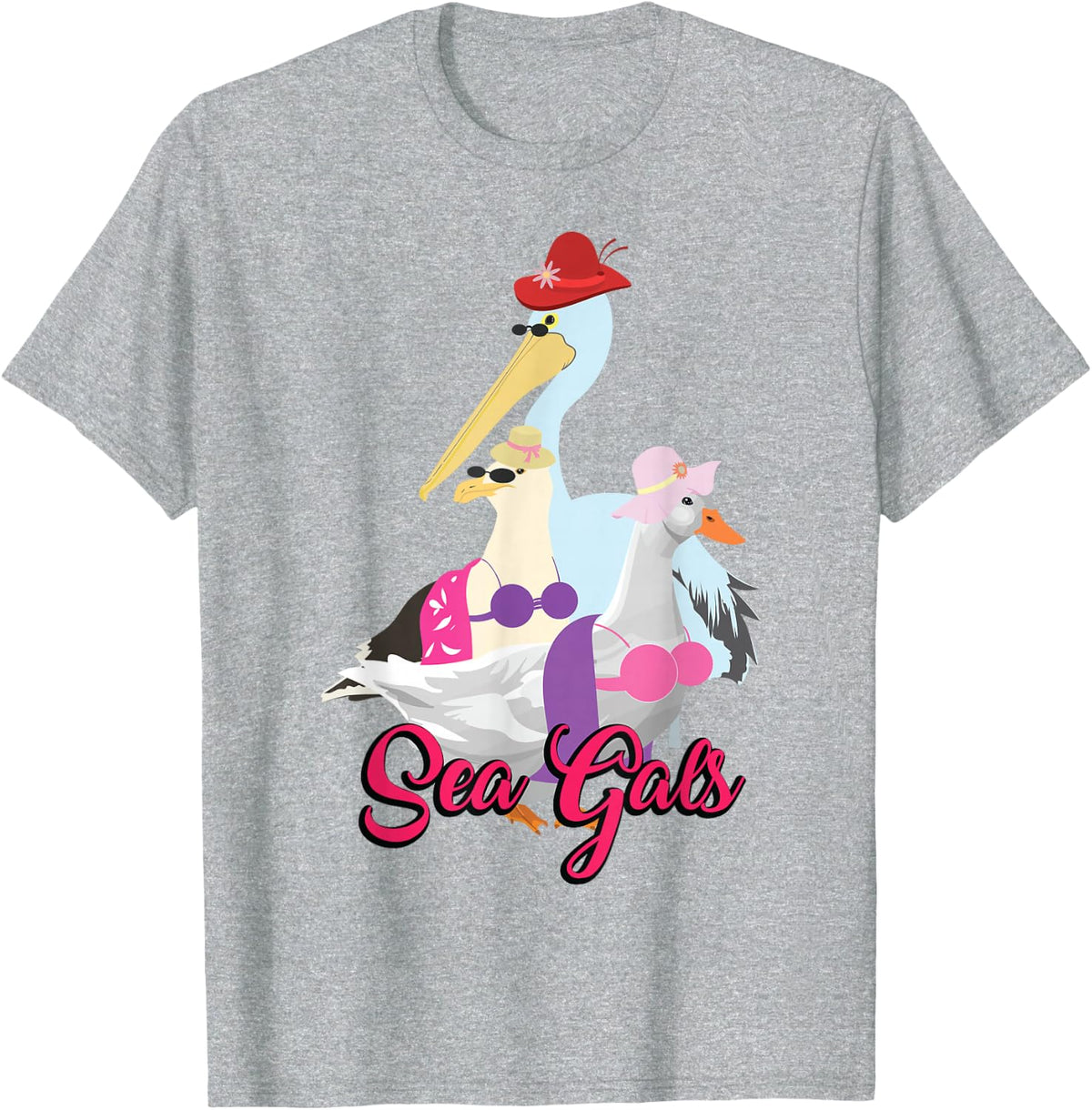 Sea Gals Funny Seagull Tees for Women Best Friends Bestie Squad T Shirts - Heather Grey