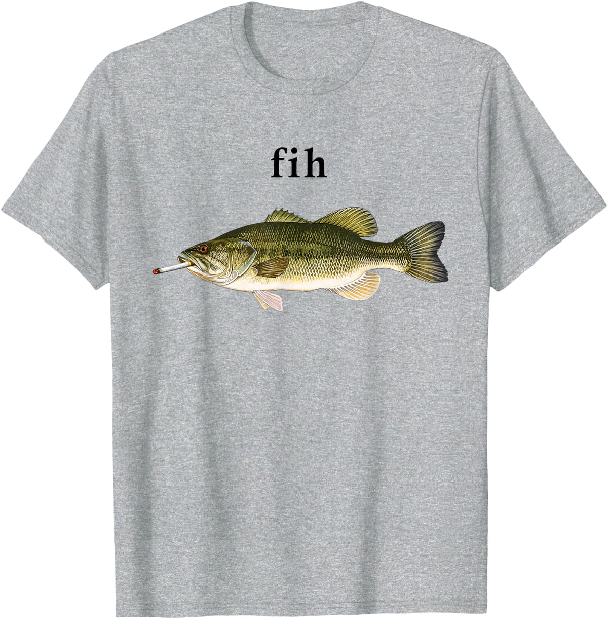 Funny Fish Smoking Cigarette Bass Fishing Humor Design T-Shirt - Heather Grey