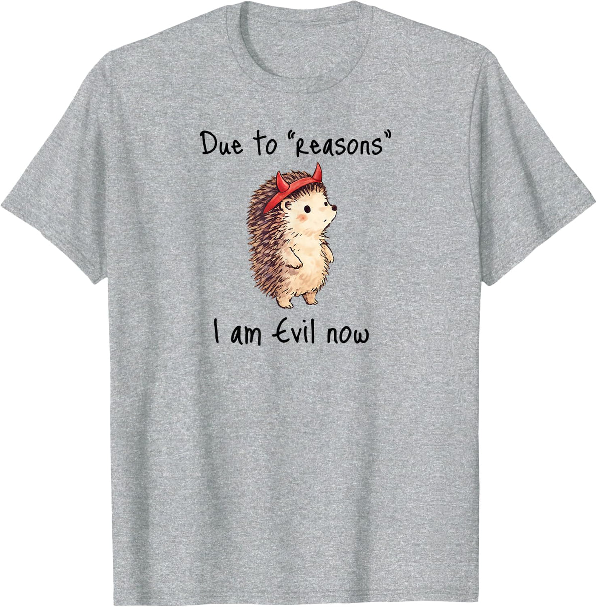 Cute Hedgehog: Due to Reasons I Am Evil Now, Funny Design T-Shirt - Heather Grey