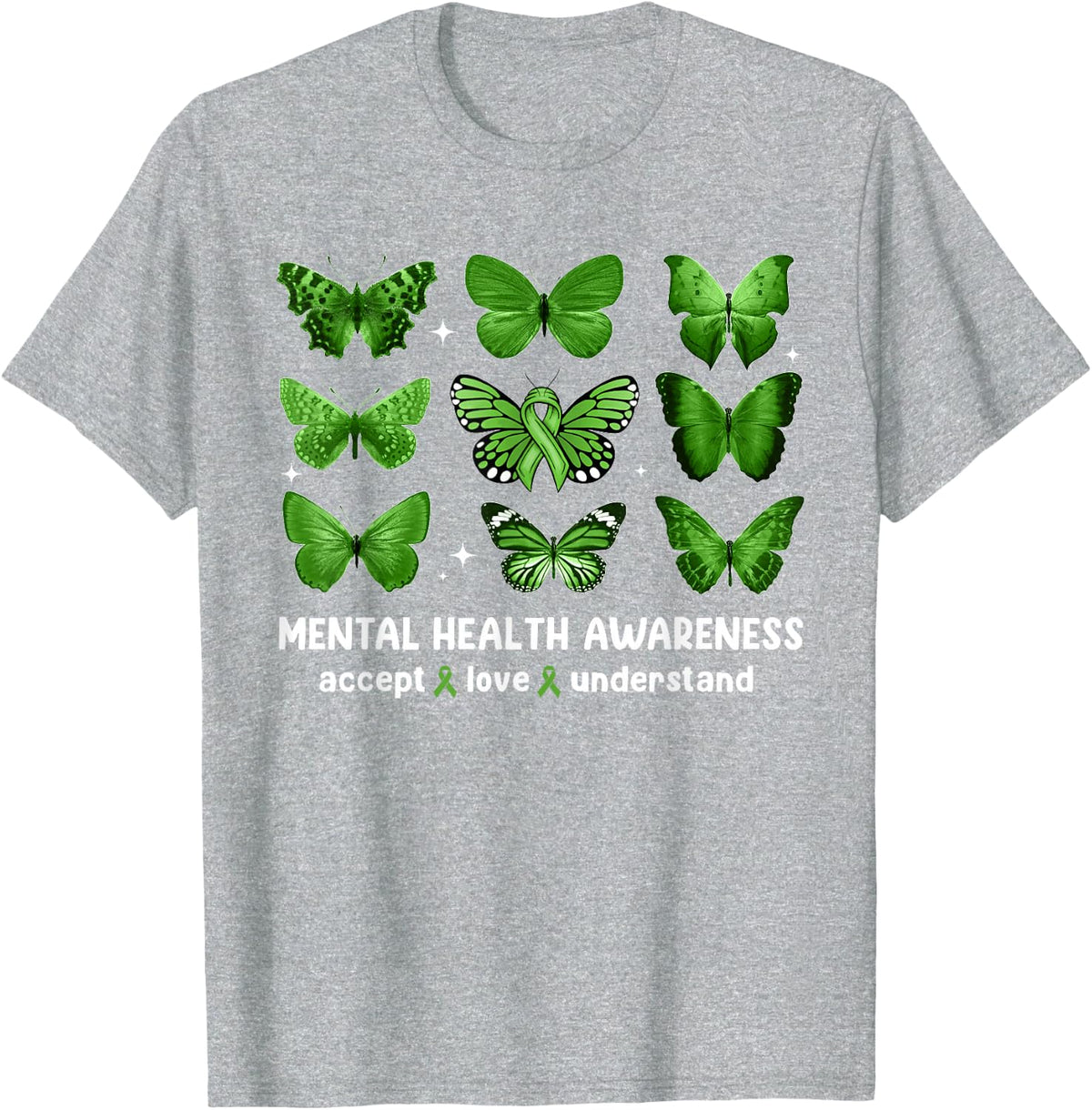Butterfly Mental Health Awareness Accept Love Understand Kid T-Shirt - Heather Grey