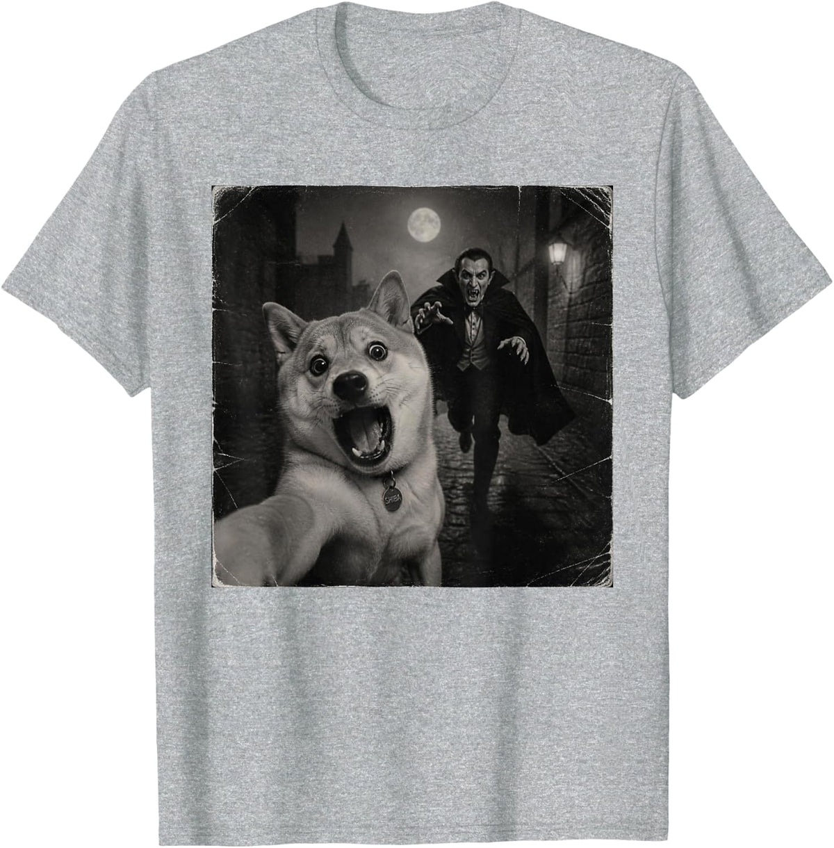 Funny Halloween Vampire Shiba Inu Selfie T-Shirt - Heather Grey
