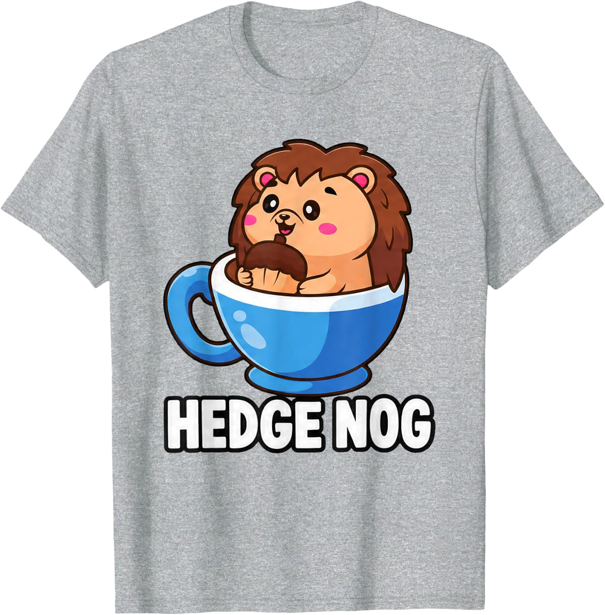 Funny Hedgehog Eggnog Christmas Animal Pun Hedge Nog T-Shirt - Heather Grey