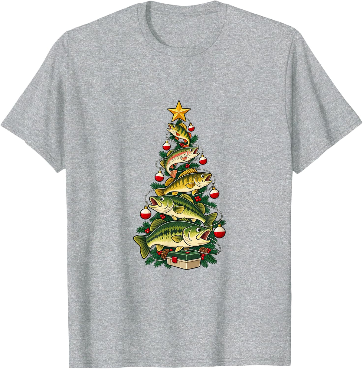 Bass Fishing Christmas Tree for Anglers and Fishing Friends T-Shirt - Heather Grey