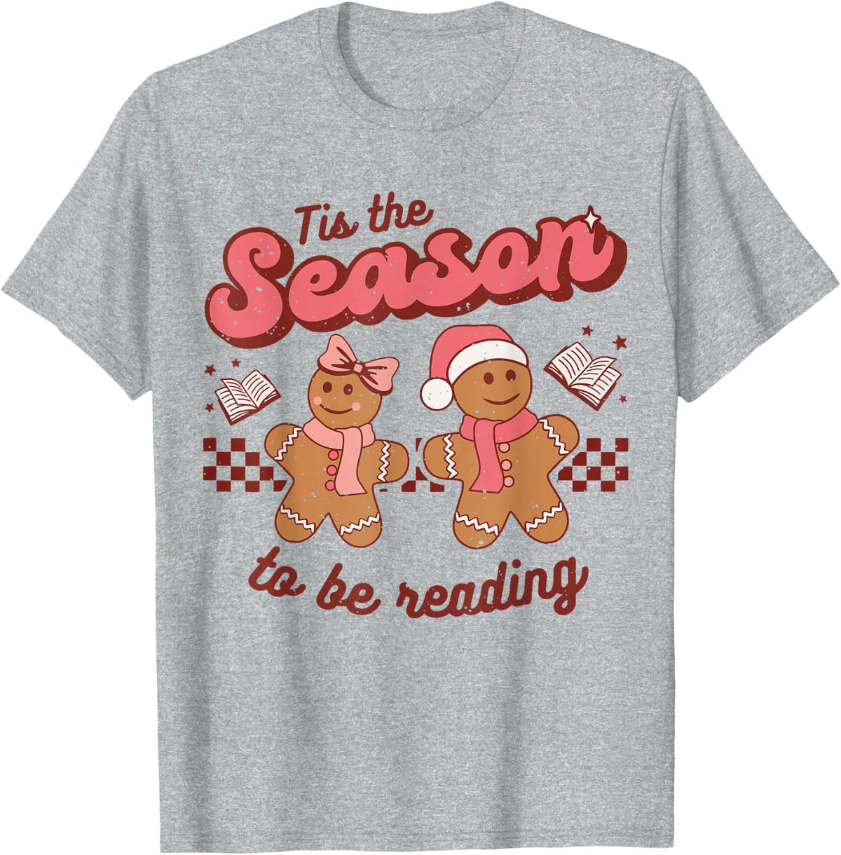 Christmas School Teacher Retro Librarian Groovy Xmas Books T-Shirt - Heather Grey