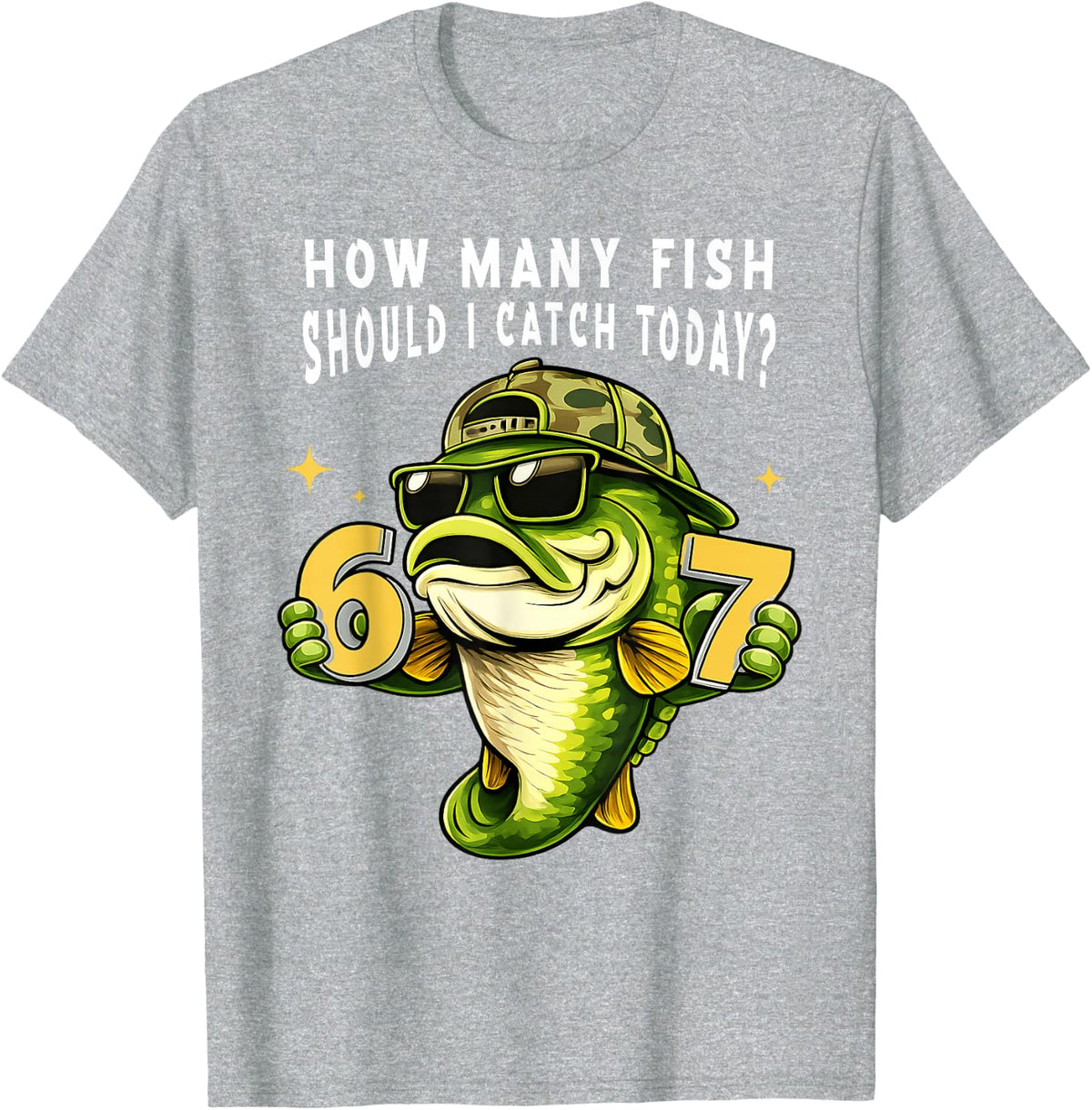 Funny 67 Fishing Bass Fish 6 7 Meme Boys Kids Camo Six Seven T-Shirt - Heather Grey