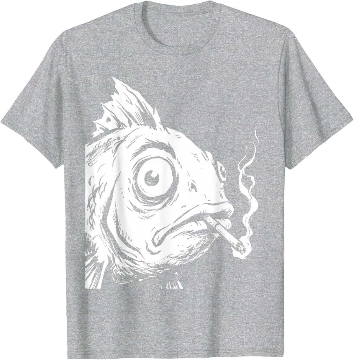 Funny Smoking Bass Fish Meme T-Shirt - Heather Grey