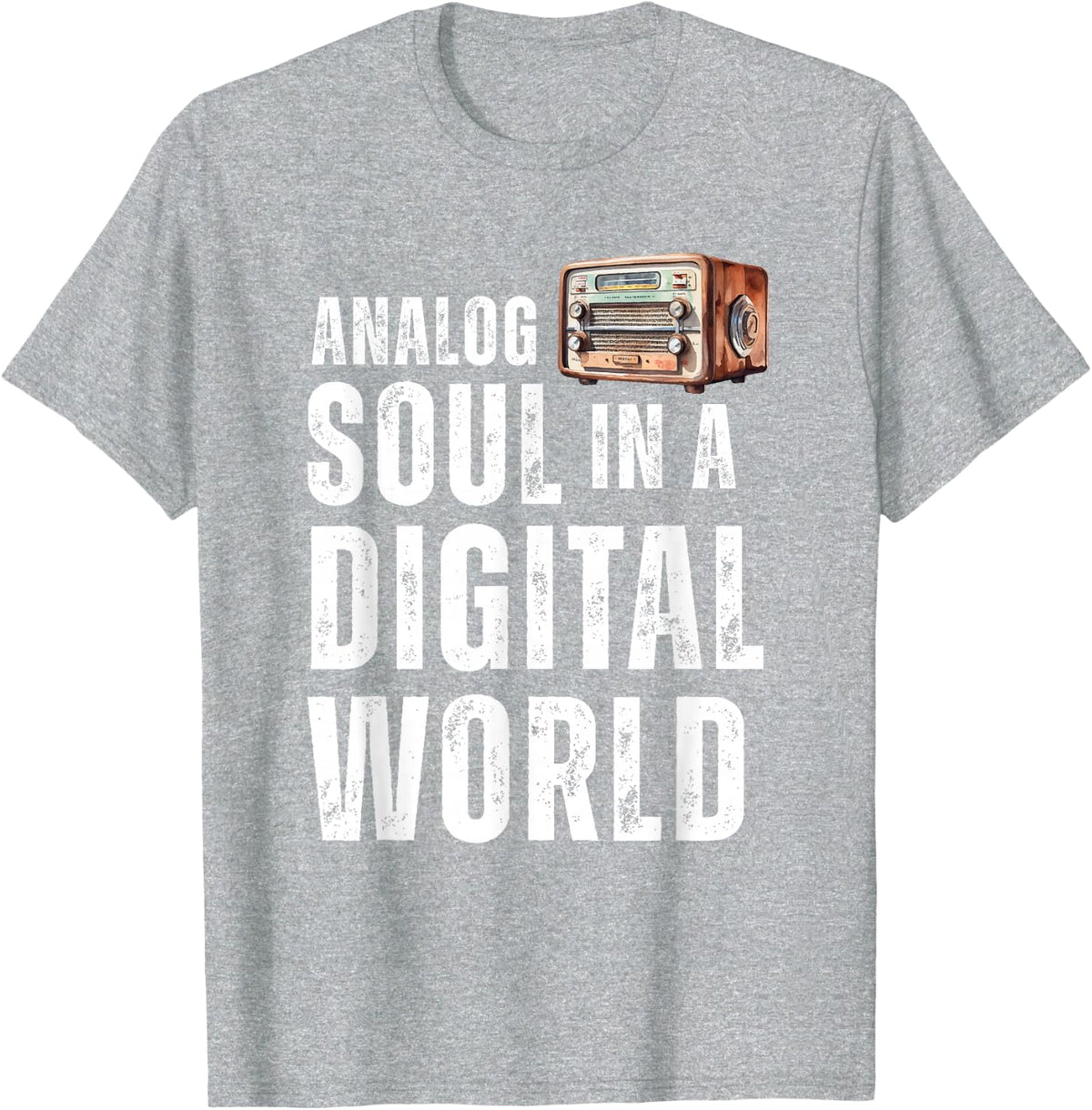 Analog Soul in a Digital World Retro Aesthetic Tech Design T-Shirt - Heather Grey