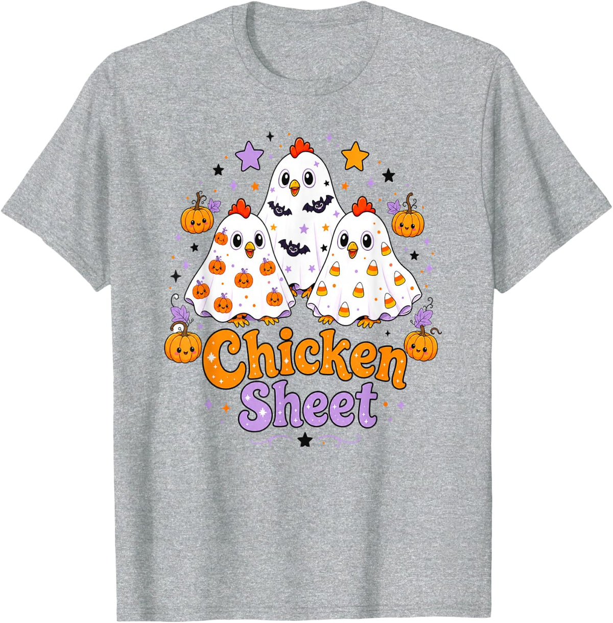 Chicken Sheet Funny Halloween Farm Chickens Ghost Pun T-Shirt - Heather Grey