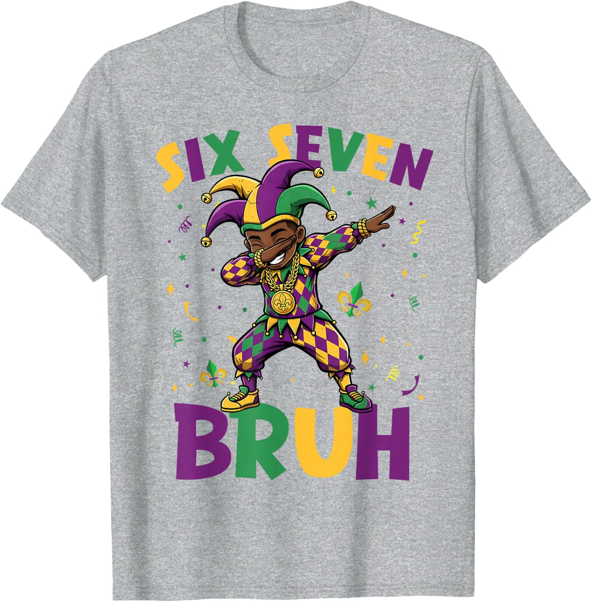 Six Seven 67 Meme Cool Mardi Gras Dabbing Black Boys Kids T-Shirt - Heather Grey
