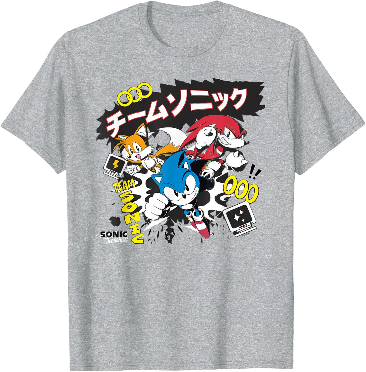 Sonic The Hedgehog Team Sonic Bold Kanji Text Anime Style T-Shirt - Heather Grey