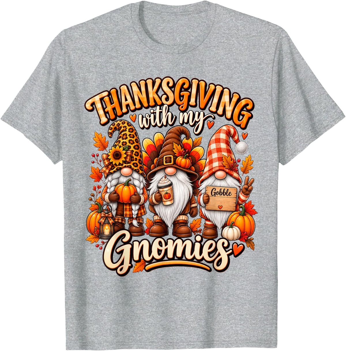 Autumn Funny Fall Gnome Thanksgiving with My Gnomies T-Shirt - Heather Grey