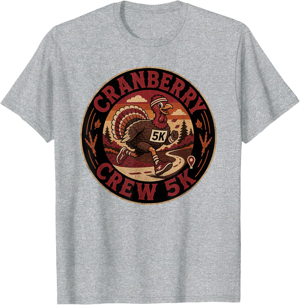 Turkey Trot 5K Cranberry Crew T-Shirt - Heather Grey