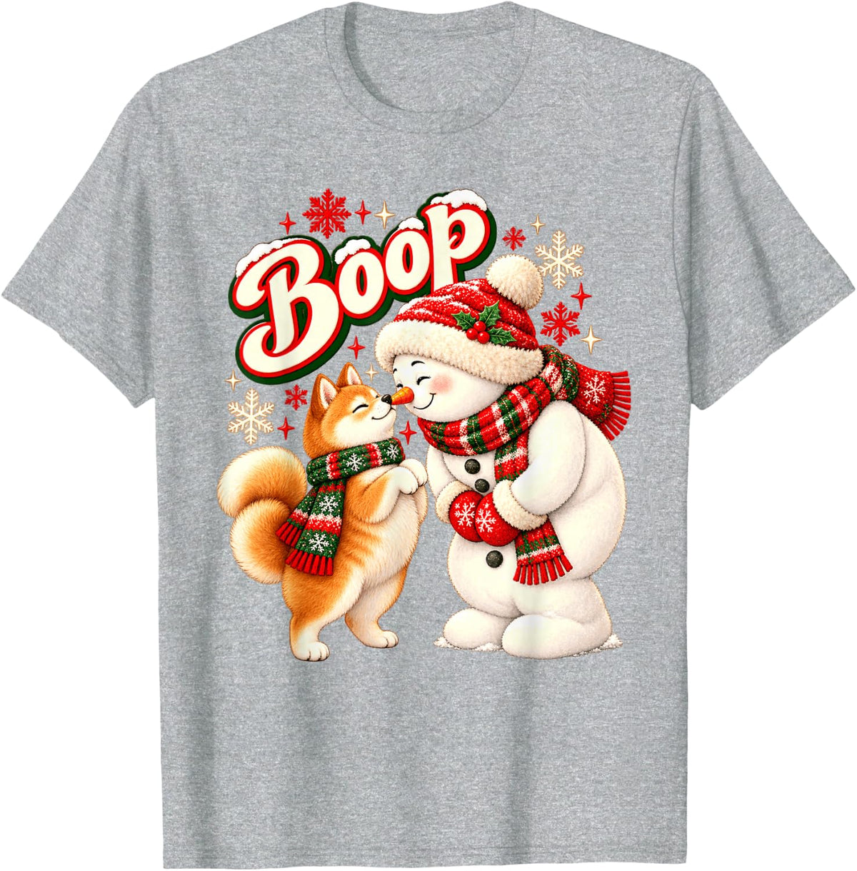 Boop Shiba Inu Snowman Sweet Winter Nose T-Shirt - Heather Grey