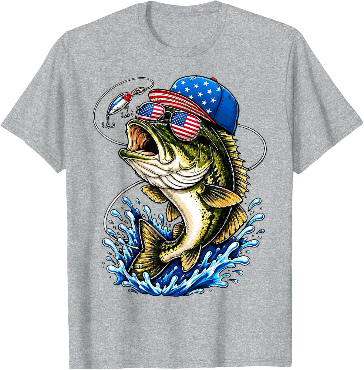Fishing USA American Flag 4th of July Fisherman T-Shirt - Heather Grey