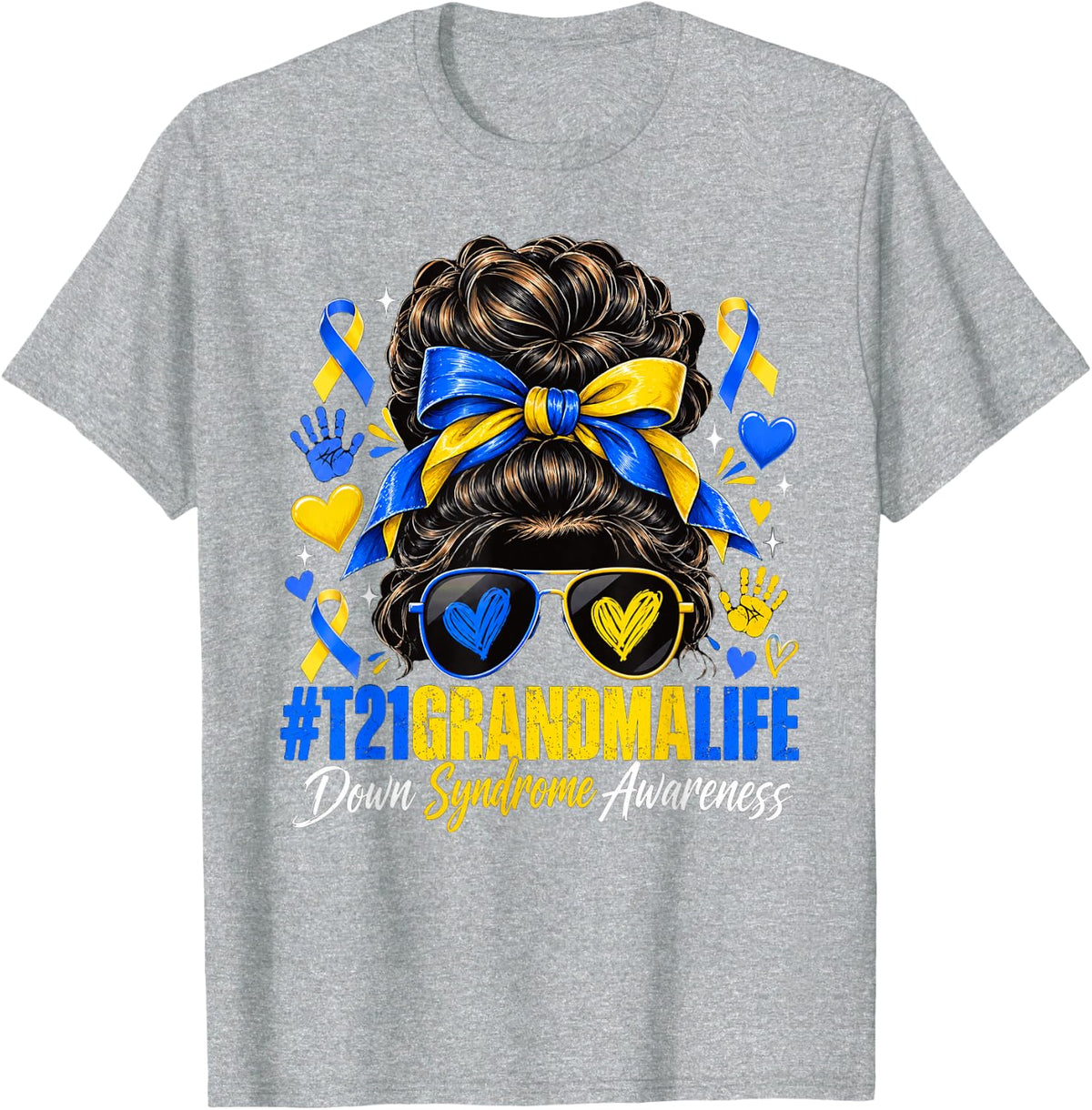 Grandma Life Down Syndrome Awareness Month Blue Yellow T-Shirt - Heather Grey